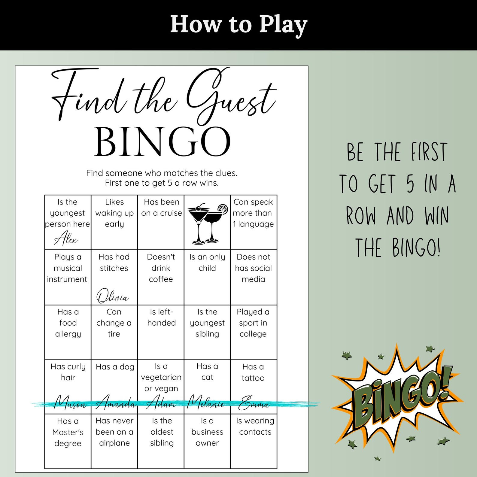 Get to Know You Bingo Template, Icebreaker Game for Team Building