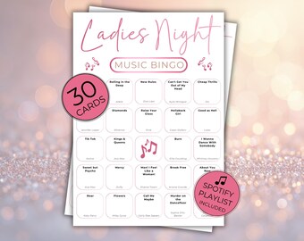 Ladies Night Music Bingo, 30 Cards, Fun Printable Game with Spotify Playlist, Galentine and Bachelorette Activity