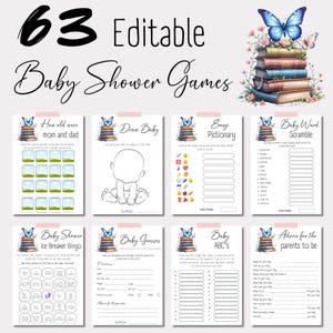 Storybook Baby Shower Game Bundle, Printable Book Theme Games, Editable Activities for Baby Shower Fun, Blue Butterfly BS05