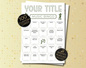 Custom Music Bingo, 100 Cards, Printable Party Game with Your Playlist, Instant Download for Fun Gatherings