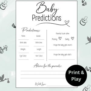 Jeu de devinez la date d'échéance et le poids pour une fête prénatale, prédictions de statistiques de bébé, activité de téléchargement numérique à imprimer