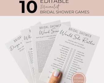Minimalist Bridal Shower Games Bundle, Printable Modern Bridal Game Pack, Editable Fun Shower Activities WS001
