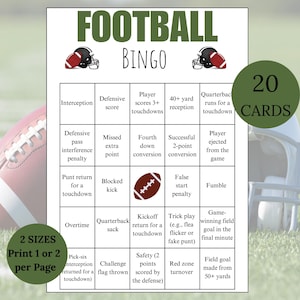 Football Bingo Karten, perfekt für College Bowl Spiele, Sofort Download, lustiges Gesellschaftspiel zum ausdrucken, ideal für Super Bowl Parties