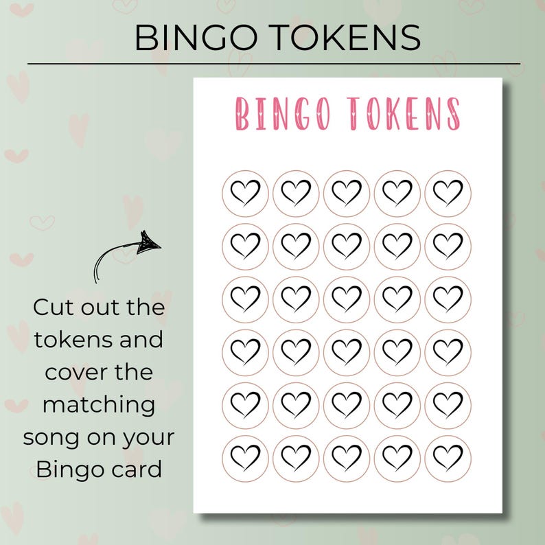 Love Songs Music Bingo, Fun Printable Game, Valentine's Day Celebration, 30 Cards, Music Party Activity