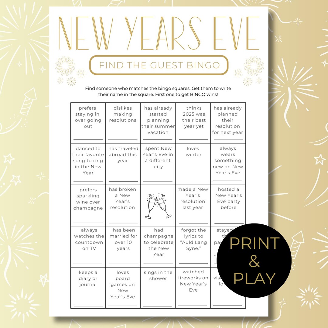 Editable New Year’s Eve Find the Guest Bingo, Printable Ice Breaker ...