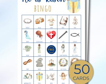 Bingo da Ressurreição para Imprimir, 50 Cartelas de Bingo Bíblico da Páscoa, Jogo Cristão, Atividades Religiosas Divertidas para Crianças e Famílias