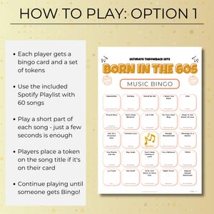 Born in the 60s Music Bingo, 400 Cards Printable, 1960s Retro Party Game, Large Group Birthday Activity, Sportify Playlist, Instant Download
