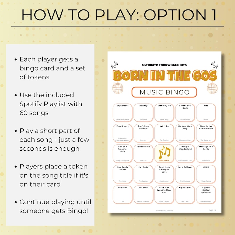 Born in the 60s Music Bingo, 400 Cards Printable, 1960s Retro Party Game, Large Group Birthday Activity, Sportify Playlist, Instant Download