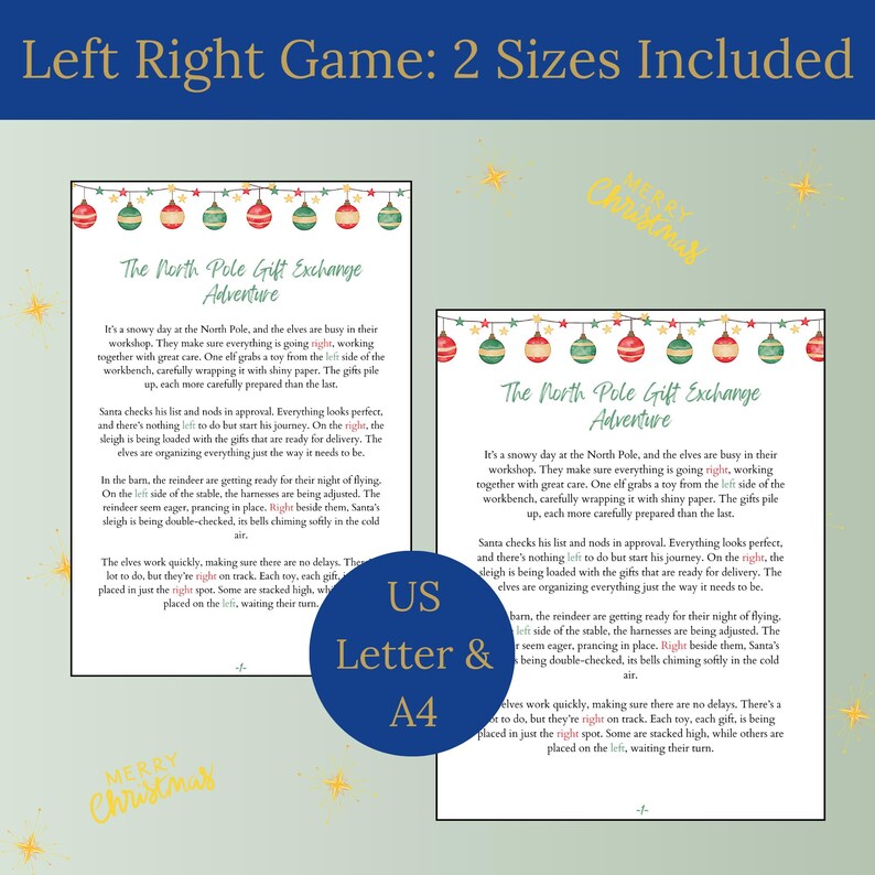 Christmas Left Right Story Printable Fun Holiday Gift Exchange Game