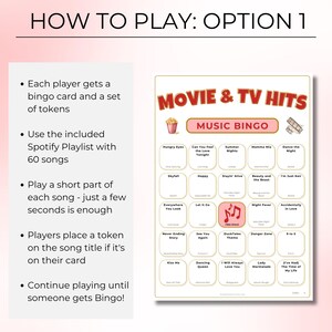 Movies & Shows Music Bingo, Fun Printable Game for Parties, 100 Bingo Cards + Spotify Playlist for Game Night