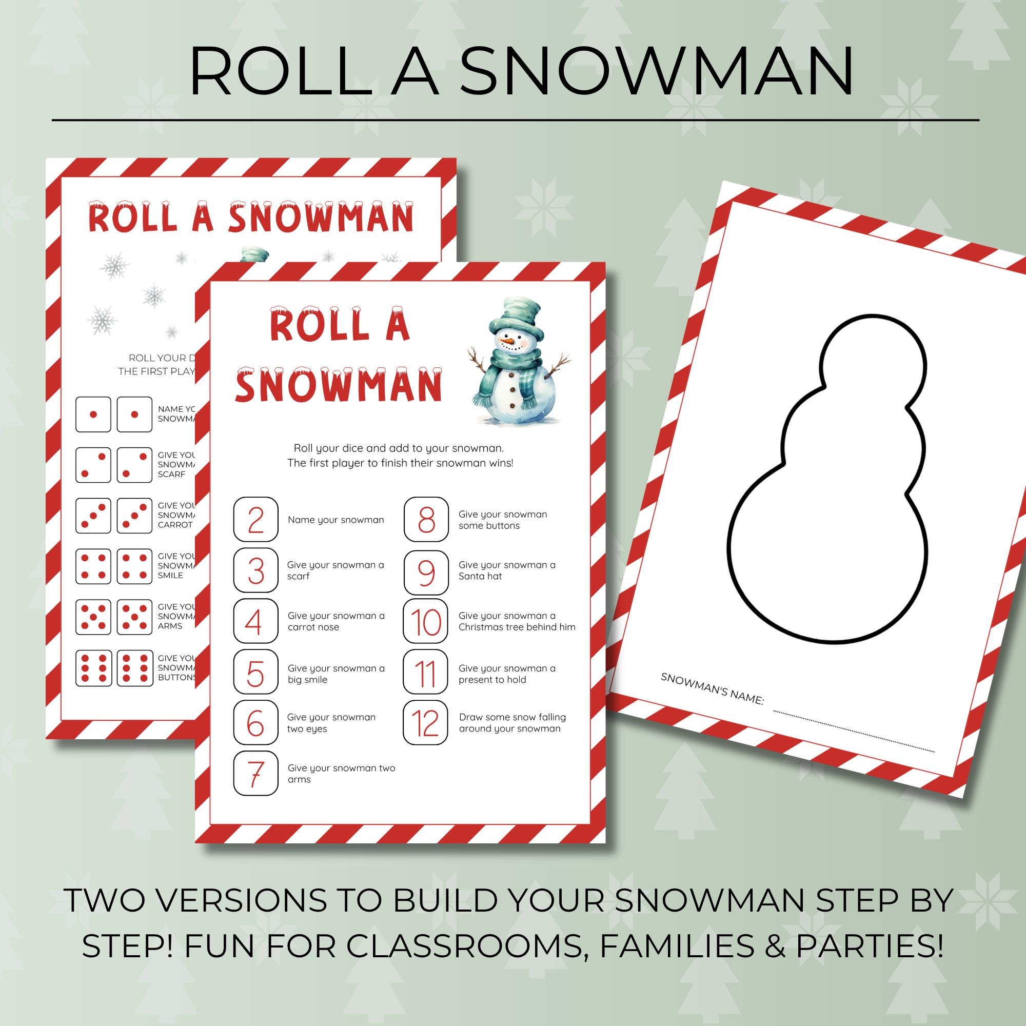 Roll a Snowman Dice Game Printable, Fun Christmas Activity for Kids ...