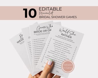 Minimalist Bridal Shower Games Bundle, Printable Modern Bridal Game Pack, Editable Fun Shower Activities WS015
