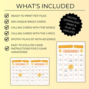 Summer Hits Music Bingo, Fun Printable Game, 200 Cards for Pool Parties, BBQs, and Family Gatherings, Spotify Playlist, Instant Download