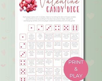 Valentine Candy Dice Printable, Fun Grid Dice Game for Kids and Classrooms, Roll the Die, Instant Download