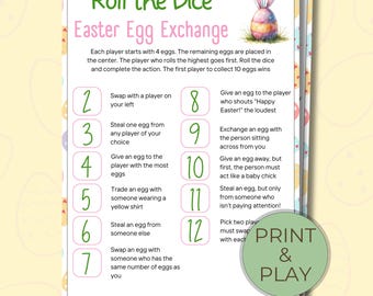 Easter Egg Exchange Game, Fun Printable Easter Dice Game, Easter Party Game, Easter Egg Swap, Bunny Day Game, Group Easter Game