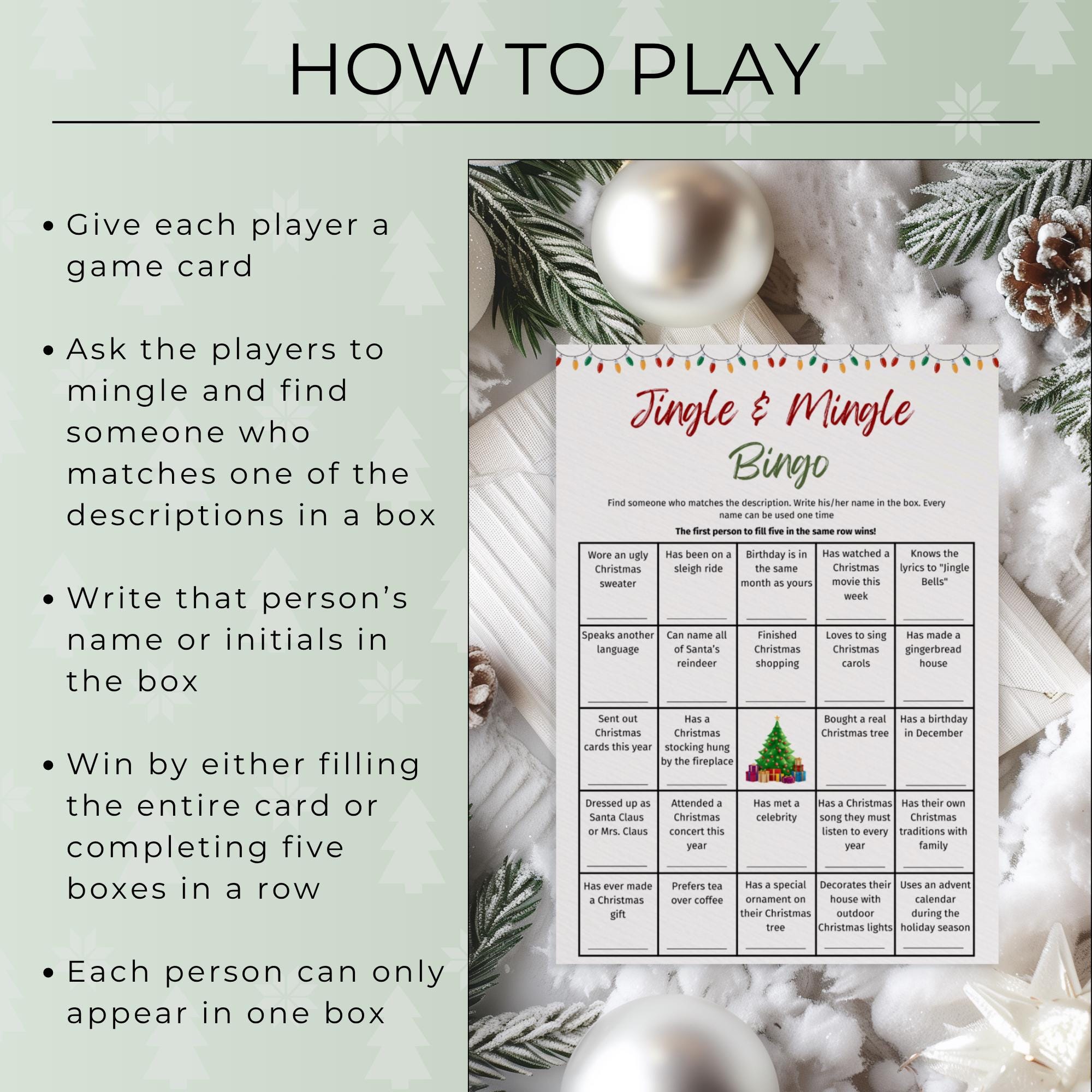 Jingle & Mingle Christmas Bingo, Find Someone Who Ice Breaker Game ...