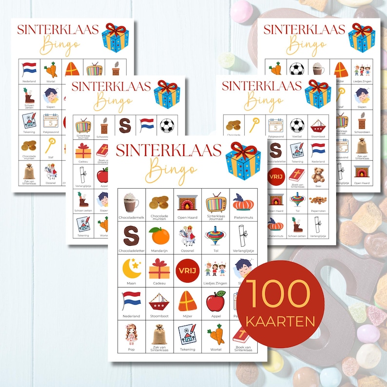 Sinterklaas Bingo Spel Printbaar, 100 Unieke Kaarten, Sinterklaas Activiteit voor Kinderen, School, Pakjesavond of Familiefeest
