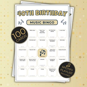 Bingo musicale per il 40° compleanno, 100 cartelle, gioco per feste per nati nel 1986, stampabile a tema retrò, playlist di Spotify, download immediato.