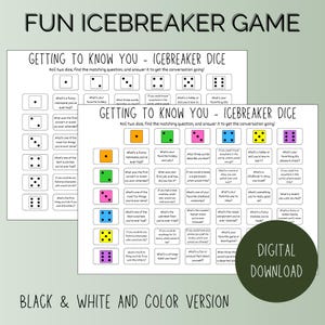 Get to Know You Icebreaker, Printable Bingo Game, Fun Team Building Activity, Perfect for Parties and Events, Roll and Tell Dice, Table Talk