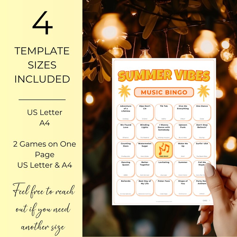Summer Hits Music Bingo, Fun Printable Game, 200 Cards for Pool Parties, BBQs, and Family Gatherings, Spotify Playlist, Instant Download