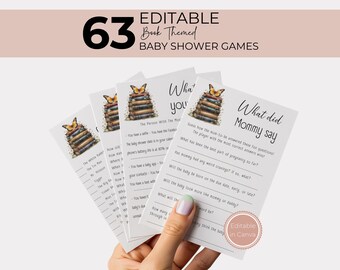 Book Theme Baby Shower Games Bundle: 63+ Printable Activities (Editable Template, Digital Download