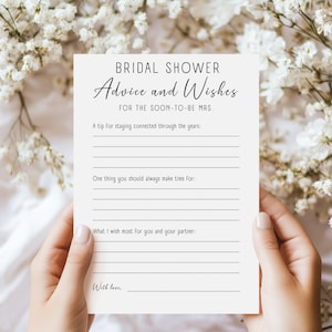 Wedding Advice and Wishes Cards, Advice for Couple, Well Wishes for the Bride, Customizable Template