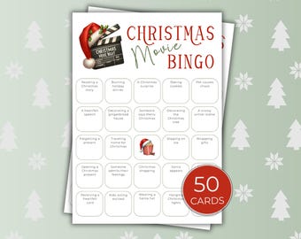 Christmas Movie Bingo Printable, 50 Cards for Family & Party Game, Fun Festive Holiday Movie Activity