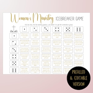 Womens Ministry Ice Breakers, Fun Printable Dice Game for Church Activities, Youth Group Ice Breaker Ideas