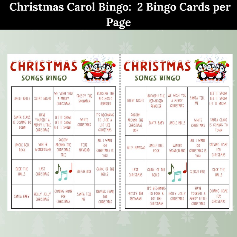 Christmas Carol Bingo Printable Game – 20 Unique Cards for Family Fun ...