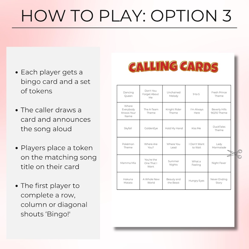 Movies & Shows Music Bingo, Fun Printable Game for Parties, 100 Bingo Cards + Spotify Playlist for Game Night