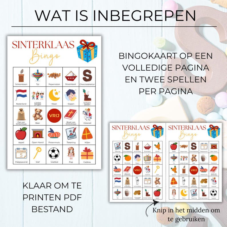 Sinterklaas Bingo Spel Printbaar, 100 Unieke Kaarten, Sinterklaas Activiteit voor Kinderen, School, Pakjesavond of Familiefeest