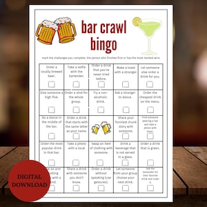 Bar Crawl Bingo Printable, Fun Bar & Pub Crawl Games, Bar Scavenger Hunt, Ultimate Bar Crawl Bingo, Party-Ready Bar Crawl Printables