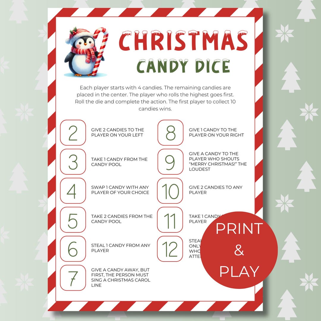 Christmas Candy Dice Game Printable, Fun Editable Holiday Activity for ...