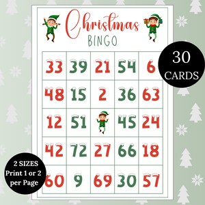 Bingo de Números de Natal para Imprimir - 30 Cartões de Bingo Exclusivos para Jogos de Natal em Família, Bingo de Natal Divertido, Jogo de Festa de Fim de Ano, Download Instantâneo