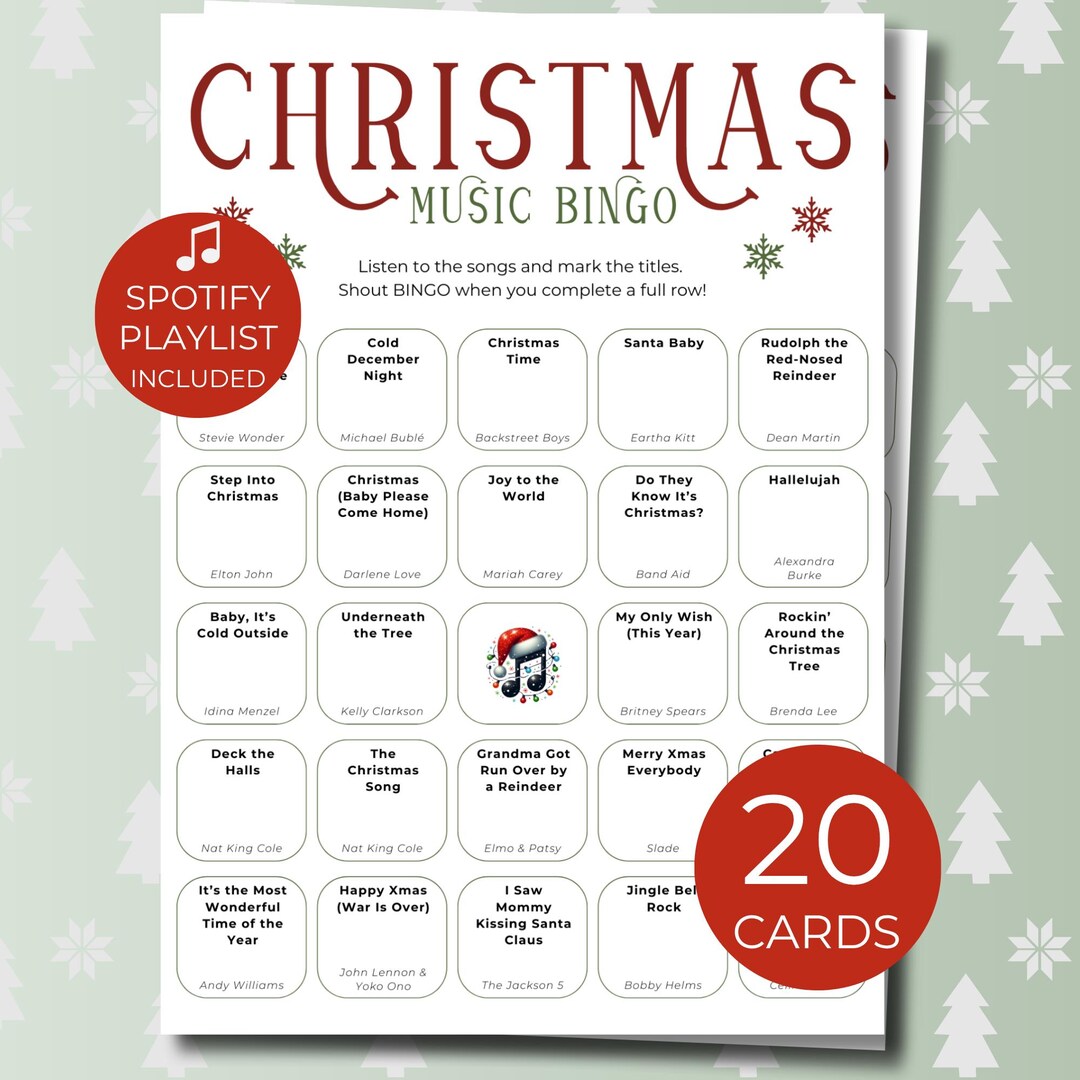 Bingo musical navideño, 20 cartones, juego para fiestas, divertida ...