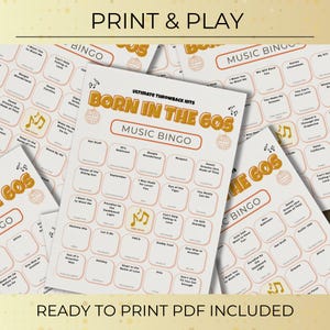 Born in the 60s Music Bingo, 400 Cards Printable, 1960s Retro Party Game, Large Group Birthday Activity, Sportify Playlist, Instant Download