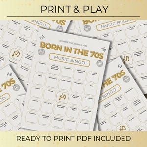 Born in the 70s Music Bingo Printable, 200 Cards 50th Birthday Party Game, Retro 1970s Activities, Spotify Playlist, Instant Download