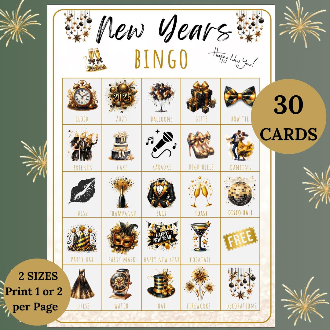 new-years-eve-bingo-30-printable-cards-fun-new-years-eve-games-for-kids-adults-perfect-nye-party-activity-new-years-printable-etsy for Free Printable Printable New Years Cards New Years Eve Bingo - 30 Printable Cards, Fun New Years Eve Games for Kids & Adults, Perfect NYE Party Activity, New Years Printable - Etsy for Free Printable Printable New Years Cards
