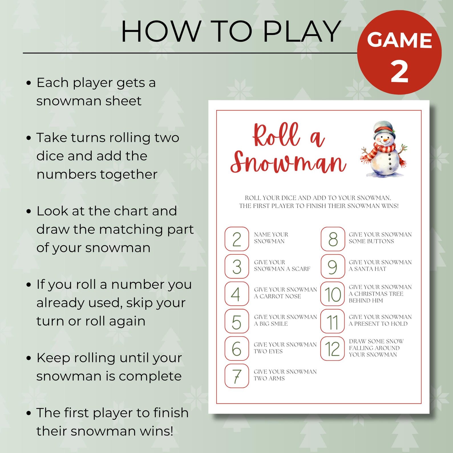 Build a Snowman Game Printable, Fun Christmas Dice Activity for Kids ...