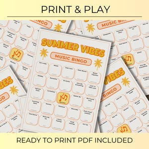 Summer Hits Music Bingo, Fun Printable Game, 200 Cards for Pool Parties, BBQs, and Family Gatherings, Spotify Playlist, Instant Download