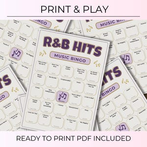 R&B Music Bingo, 100 Unique Cards with Spotify Playlist, Printable Party Game & Music Night Activity