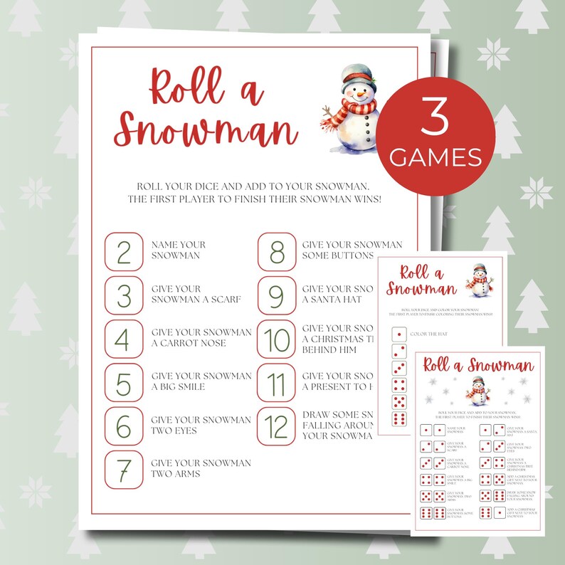 Build a Snowman Game Printable, Fun Christmas Dice Activity for Kids ...