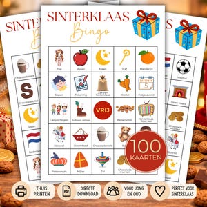 Sinterklaas Bingo Spel Printbaar, 100 Unieke Kaarten, Sinterklaas Activiteit voor Kinderen, School, Pakjesavond of Familiefeest