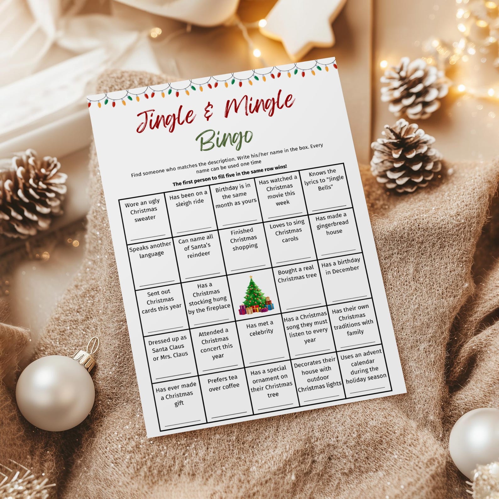Jingle & Mingle Christmas Bingo, Find Someone Who Ice Breaker Game ...