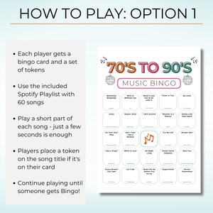 70s 80s 90s Music Bingo, Decades Bingo, Printable Game with 100 Cards, Spotify Playlist,  Family Reunion or Office Party