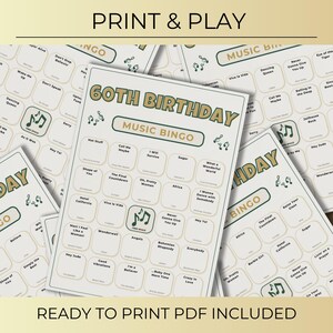 60th Birthday Music Bingo, 100 Printable Cards, Fun Party Game, Spotify Playlist, 1966 Celebration, Instant Download