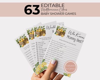 Lemon Baby Shower Games Bundle, Mediterranean Printable Games, Citrus Theme Baby Shower Activities for Kids BS14