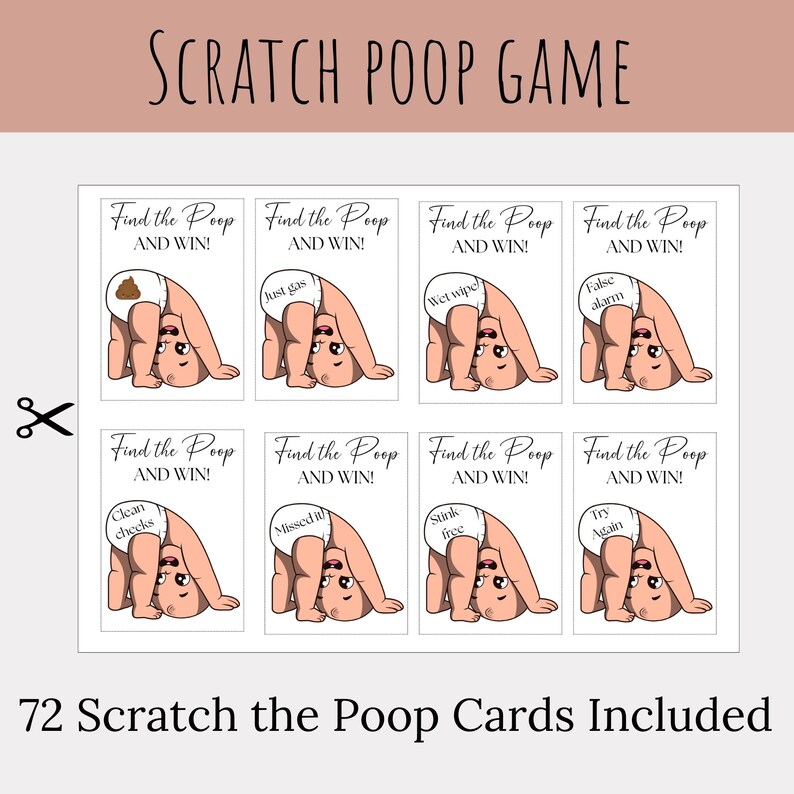 Scratch Poop Baby Shower Game: 72 Printable Diaper Cards (digital ...