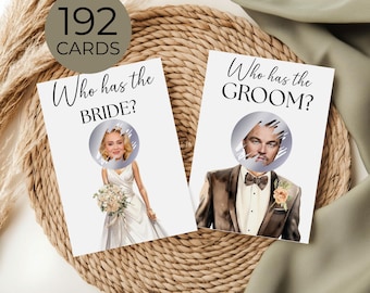 Who has the Bride and Groom scratch off, Bridal Shower Game, Fun Bachelorette Party, Wedding Games, 144 Editable Cards