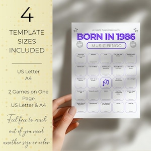 Born in 1986 Music Bingo, 100 Cards 40th Birthday Party Game, Retro 80s Printable, Spotify Playlist, Instant Download